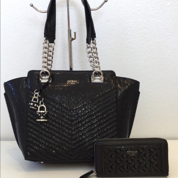 Guess Handbags - 💎GUESS Black Embossed Luxe Satchel & Wallet